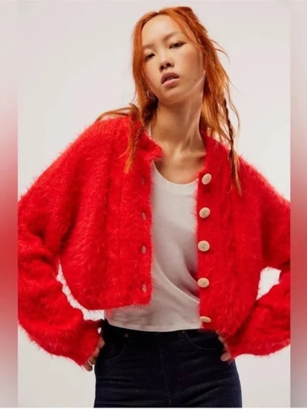 Free People Willow Cardi in Fiery Red combo